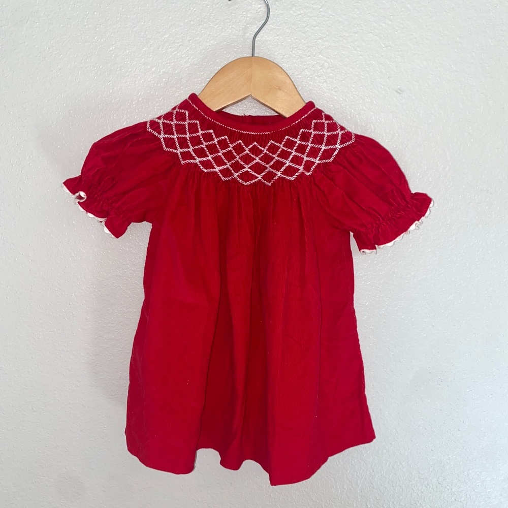 Smocked dress red & white